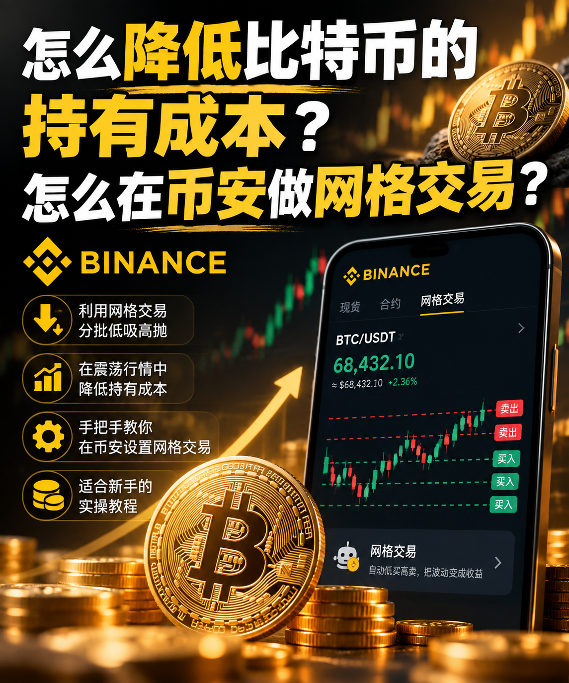 怎么降低比特币的持有成本？币安网格交易降低BTC成本完整教程